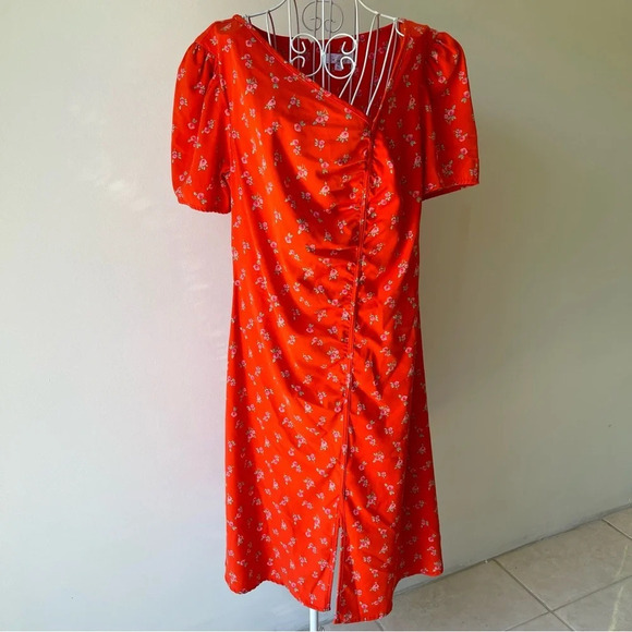 RTR Love Whit by red floral print asymmetrical v neck slit draped mini dress XL - Picture 7 of 11